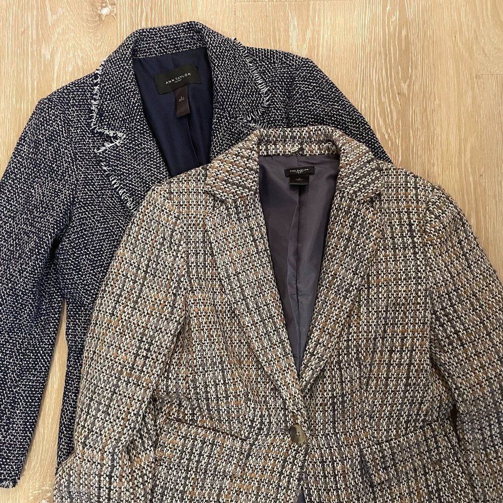 Two (2) Ann Taylor Women's Jackets, 1 Tan/Grey & 1 Navy, Size 4